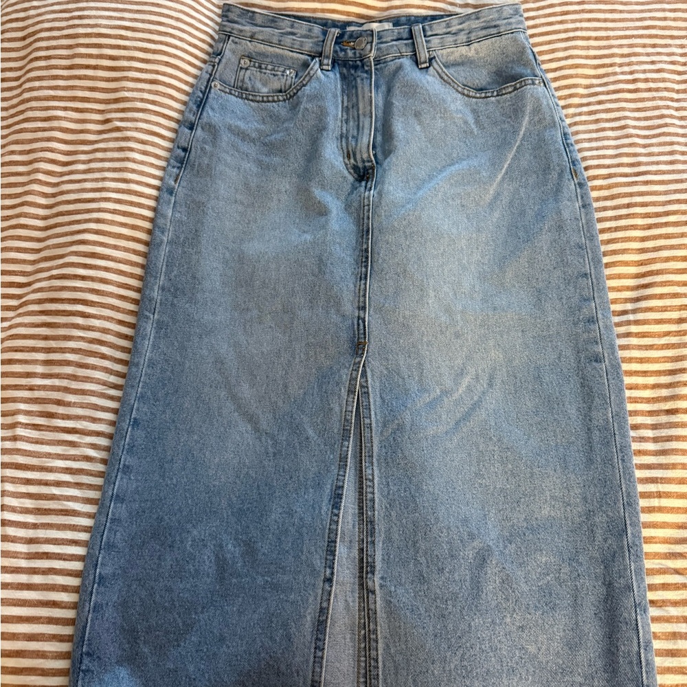 DIESEL Light Blue Denim Midi Skirt with Front Slit